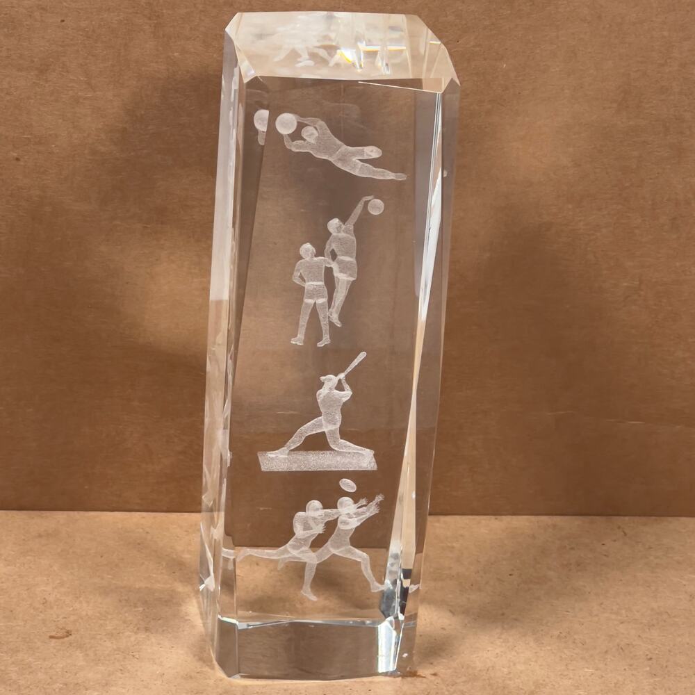 3-D Laser Engraved Soccer Basketball Baseball Football Crystal Award Trophy